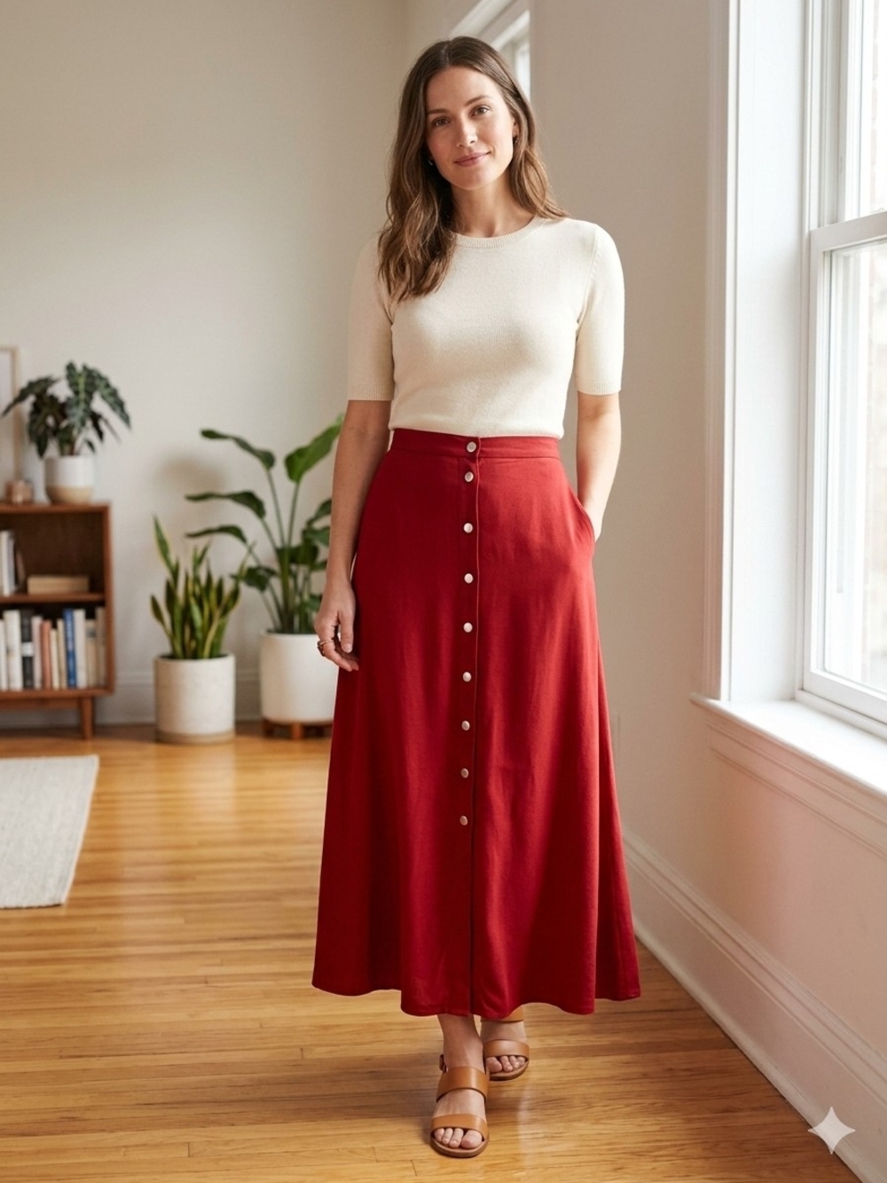 Mango Midi Skirt in Red